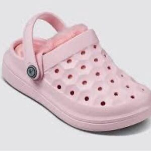 Joybees Kids Varsity Lined Clog Fur Lined Pastel Pink/Pink & White Size J2 New
